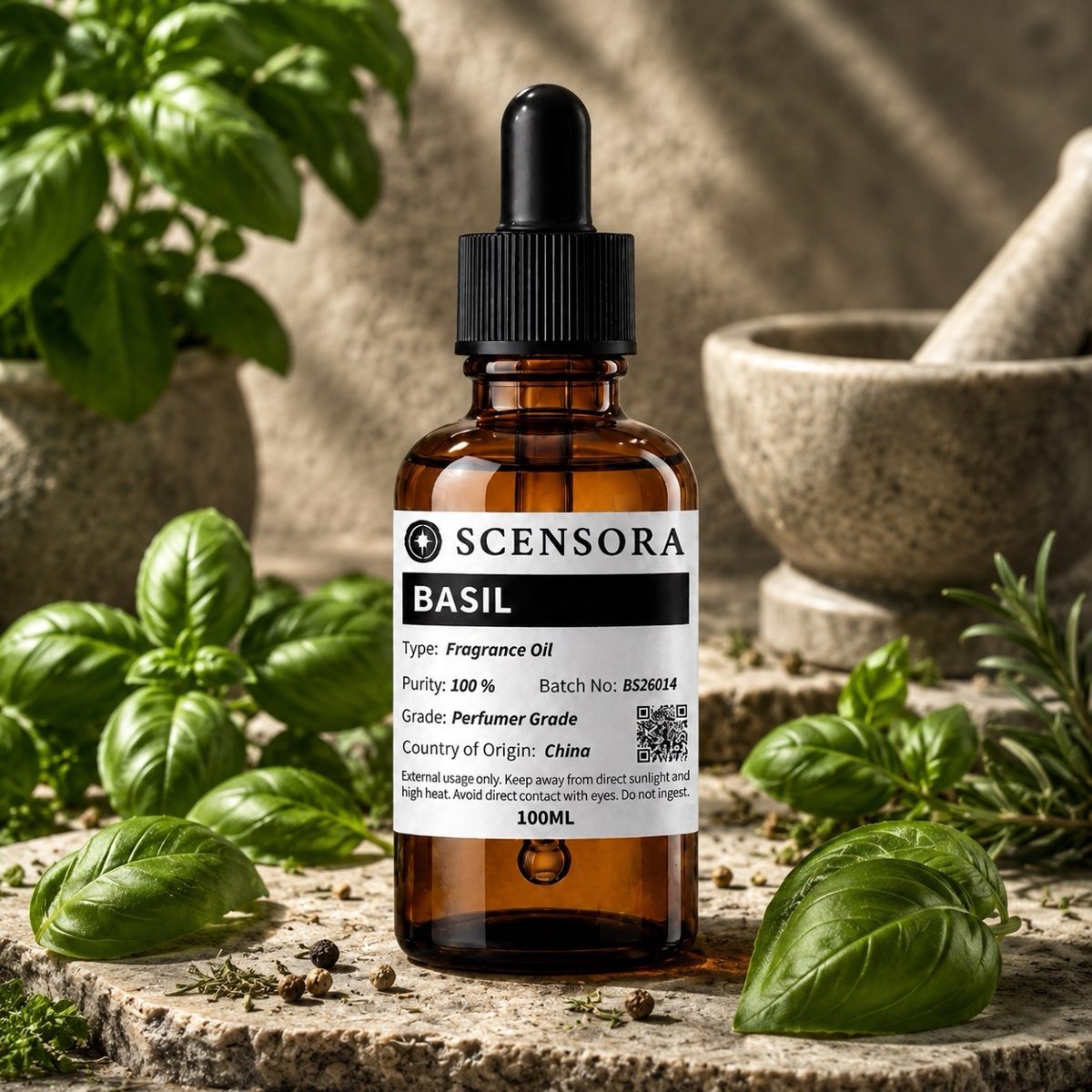 Scensora Basil fragrance oil, perfumer-grade, 100ml to 5kg