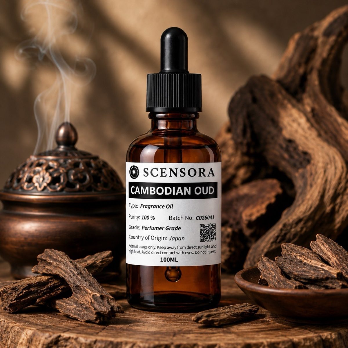 Scensora Cambodian Oud fragrance oil, perfumer-grade, 100ml to 5kg