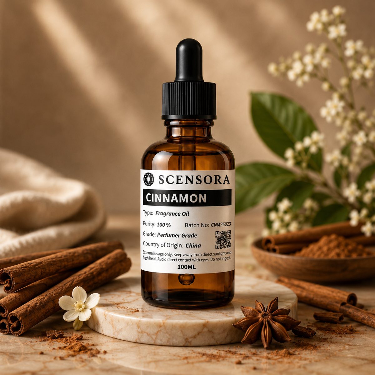 Scensora Cinnamon fragrance oil, perfumer-grade, 100ml to 5kg
