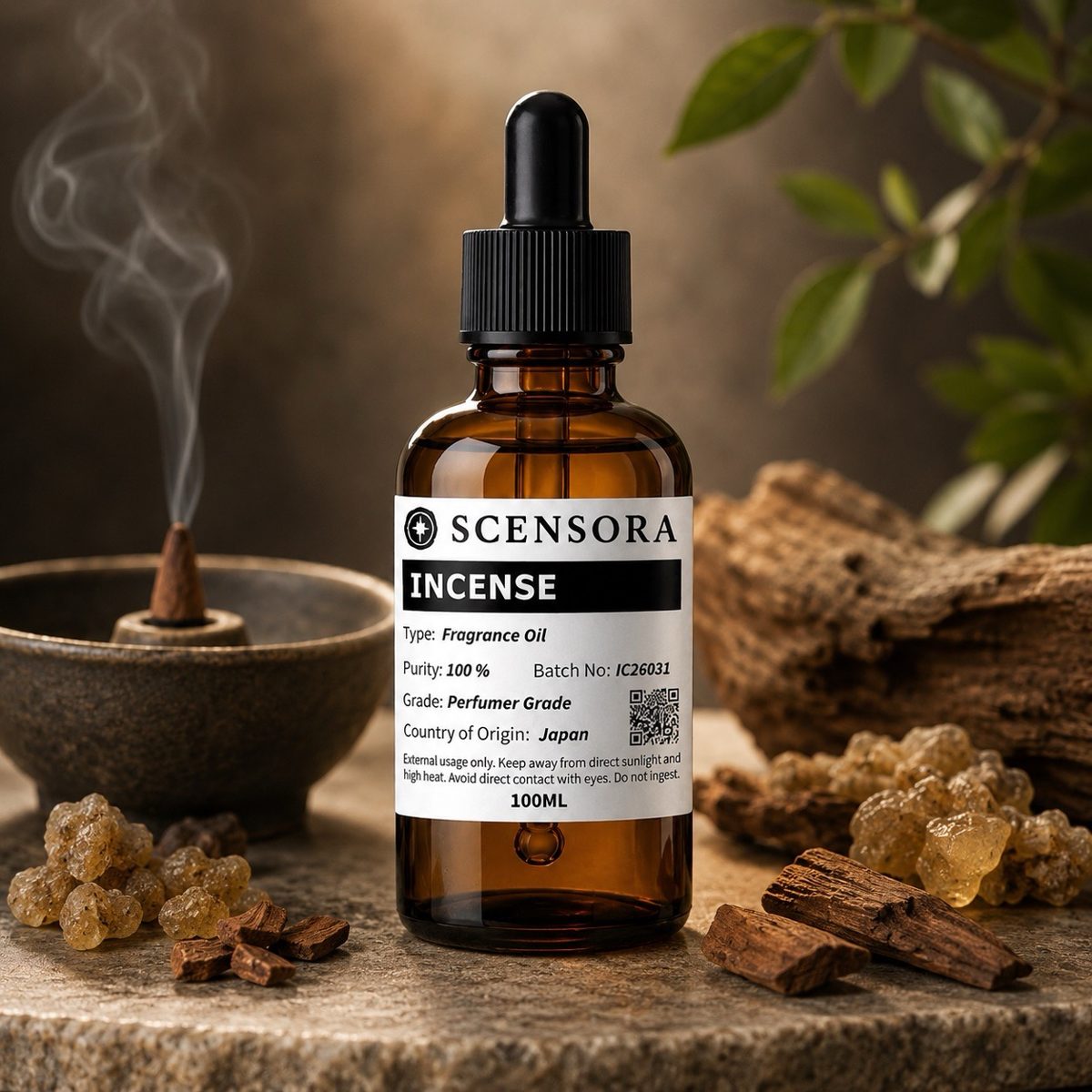 Scensora Incense fragrance oil, perfumer-grade, 100ml to 5kg