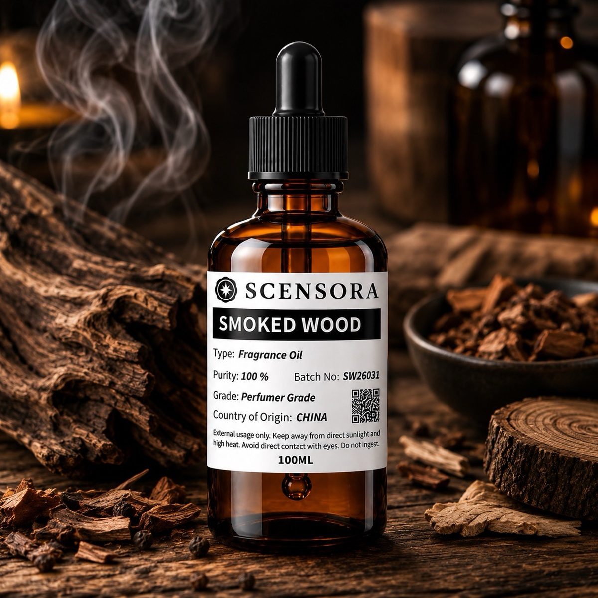 Scensora Smoked Wood fragrance oil, perfumer-grade, 100ml to 5kg