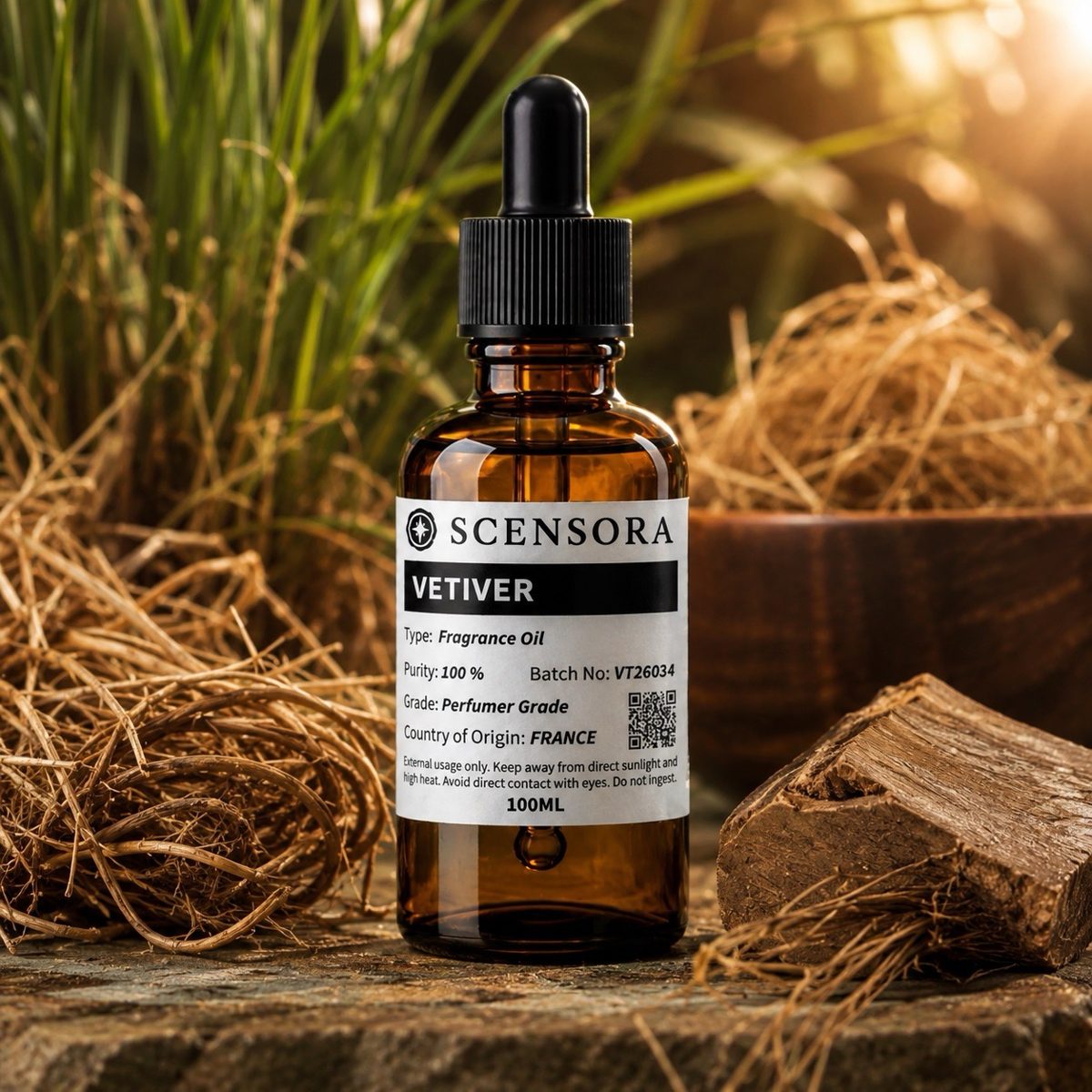Scensora Vetiver fragrance oil, perfumer-grade, 100ml to 5kg