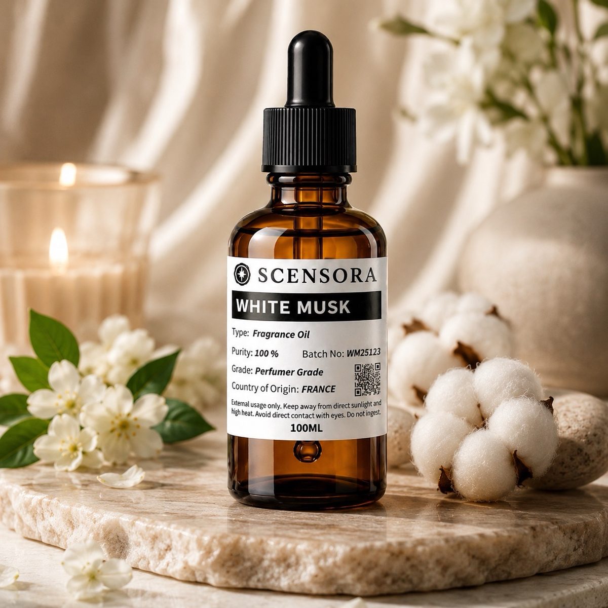 Scensora White Musk fragrance oil, perfumer-grade, 100ml to 5kg